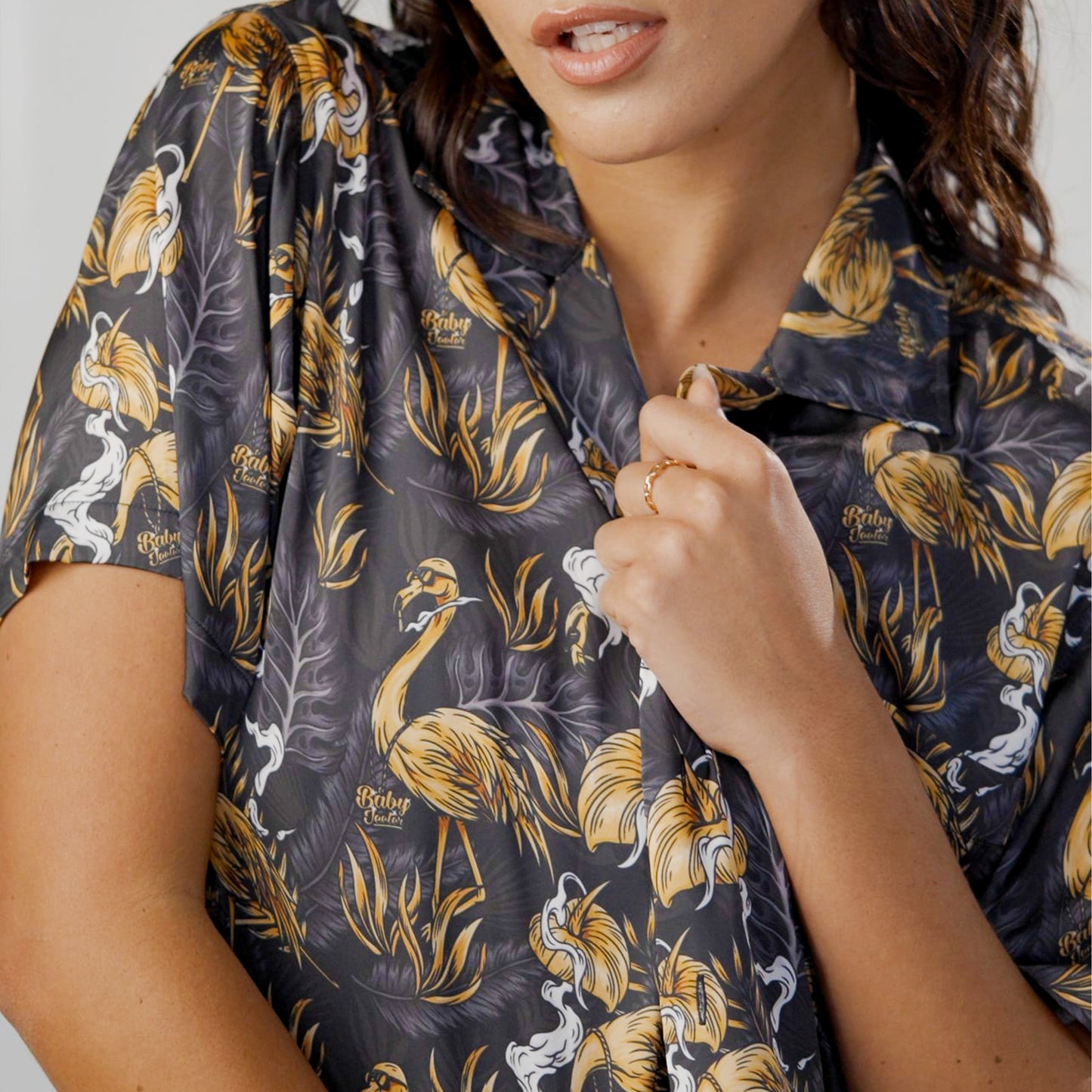 Golden Summer Unisex Satin Button Down Shirt - Black