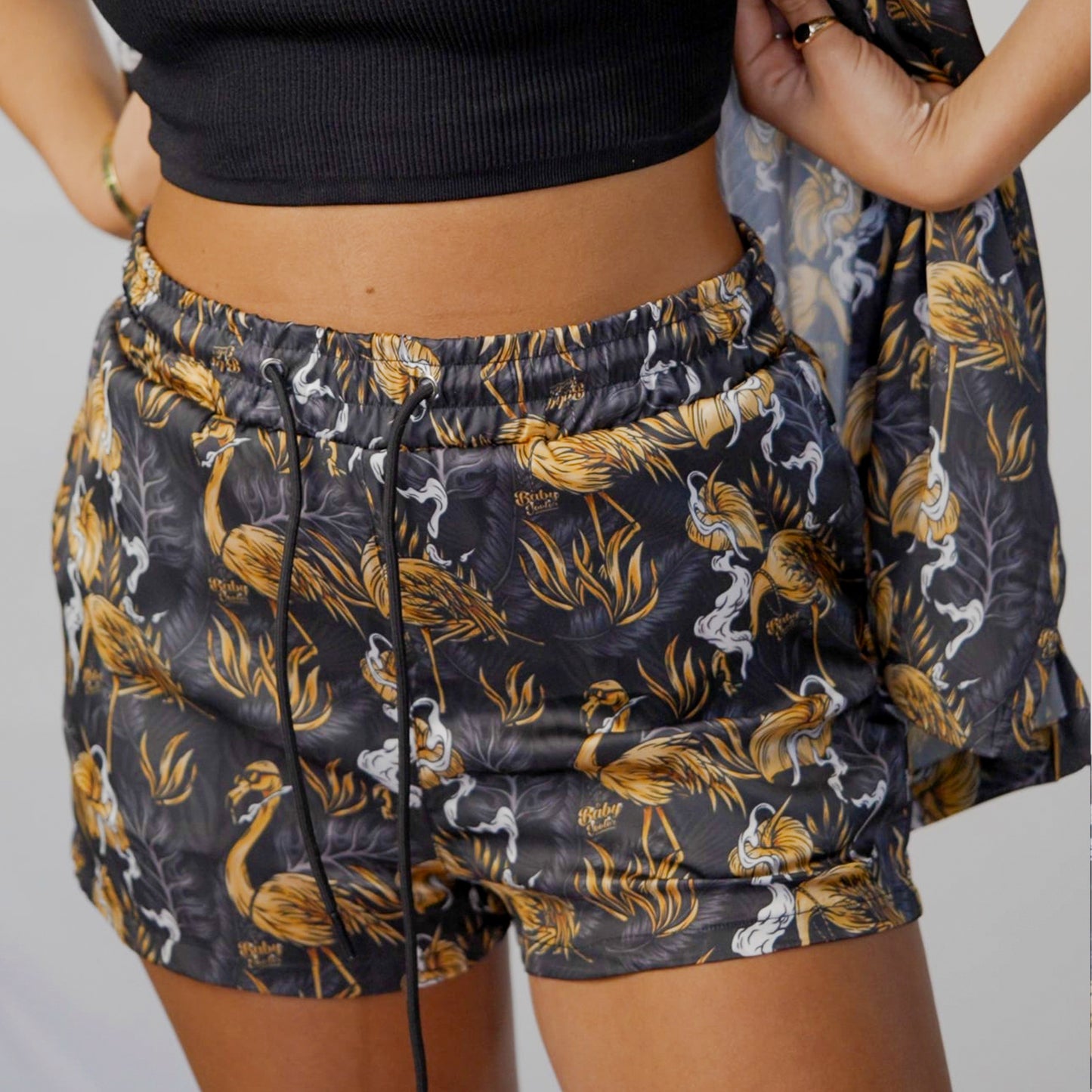 Golden Summer Women's Satin Shorts- Black
