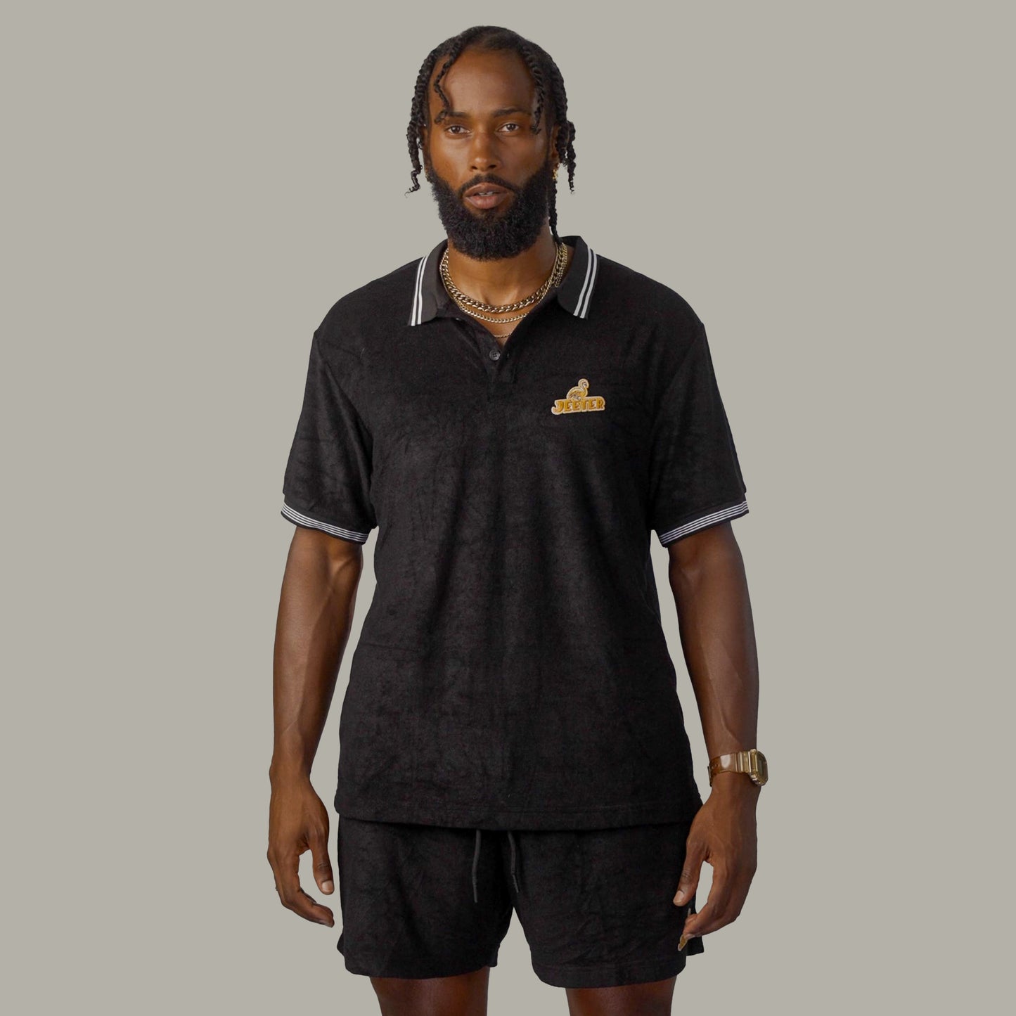 Golden Summer Men's Terry Polo Shirt - Black