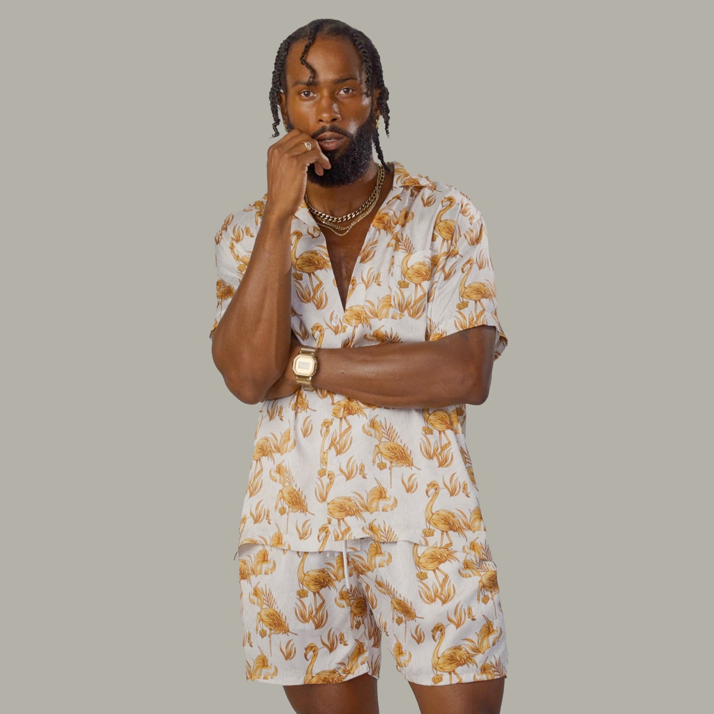 Golden Summer Unisex Satin Button Down Shirt - White
